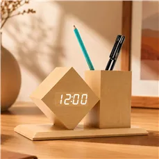 ساعت رومیزی چوبی دیجیتال با جای خودکار