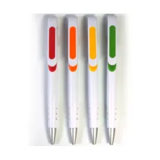 خودکار پلاستیکی بدنه سفید گیره پهن دورنگ