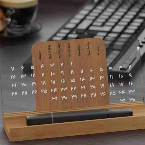 WF-261 - تقویم دائمی رومیزی چوبی با صفحه پلکسی‌گلاس
