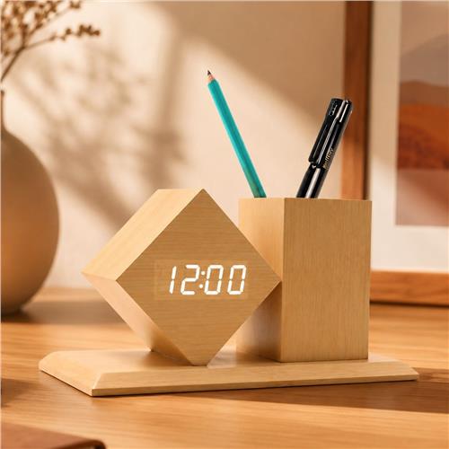 AWC-21 - ساعت رومیزی چوبی دیجیتال با جای خودکار