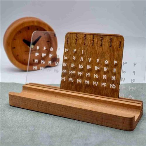 WF-Set-395 - ست چوبی تقویم دائمی و ساعت دایره‌ای